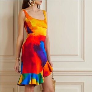 Paco Rabanne Colorful Ruffle Hem Tank Mini Dress Multicolor Womens Size 40